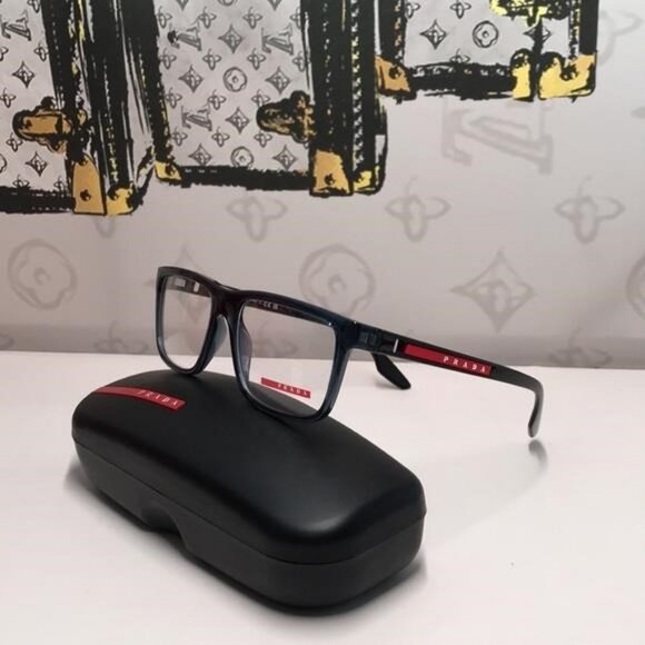 NEW AUTHENTIC Prada Linea Rossa VPS 02O Eyeglasses – Blue Crystal Full-Rim - Picture 4 of 14
